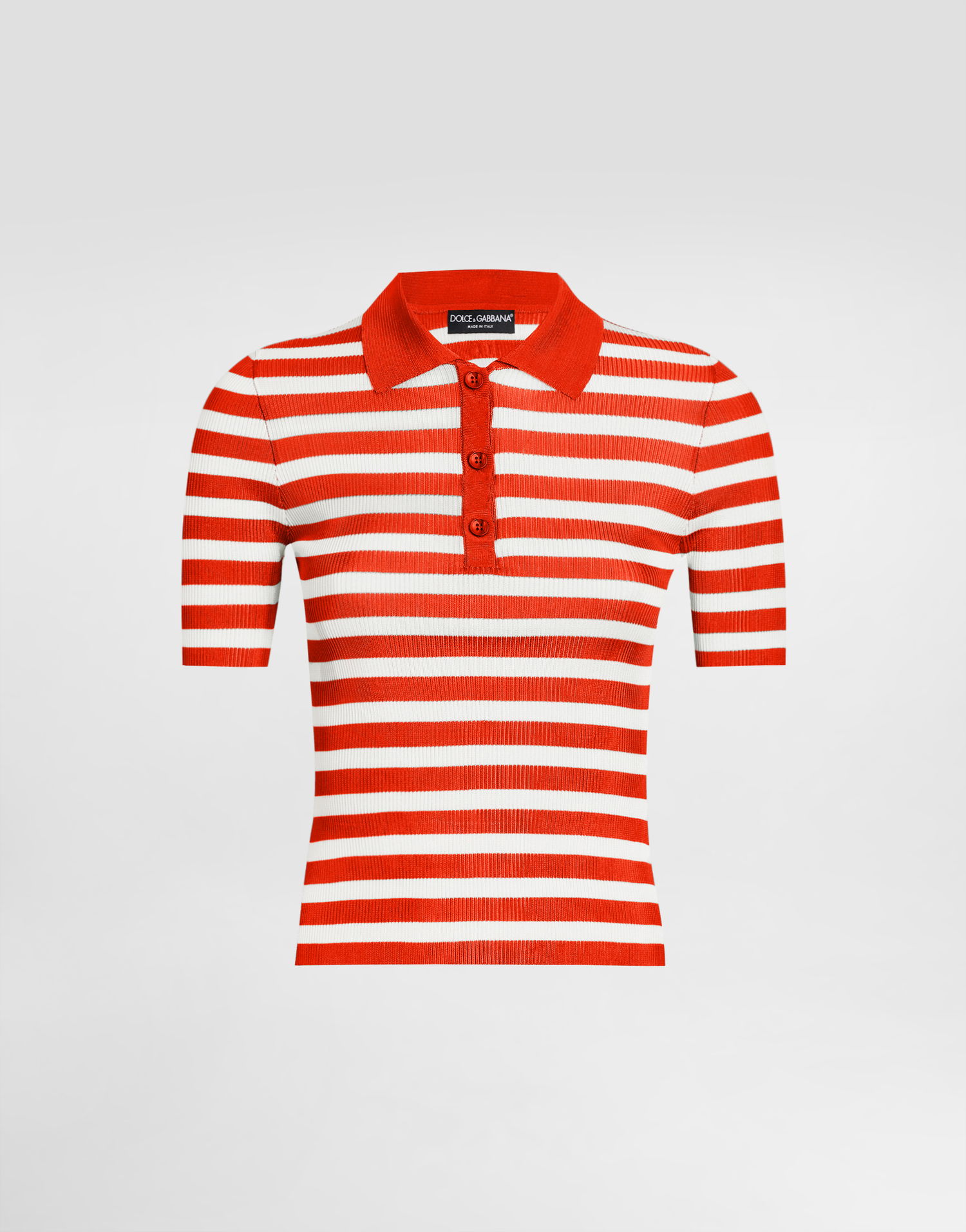 Polo tričko Dolce & Gabbana Dolce & Gabbana Striped Viscose Knit Polo Shirt Červená | FXZ37ZJAIRRW8266, 0