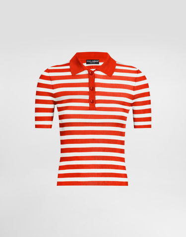 Polo tričko Dolce & Gabbana Dolce & Gabbana Striped Viscose Knit Polo Shirt Červená | FXZ37ZJAIRRW8266, 0