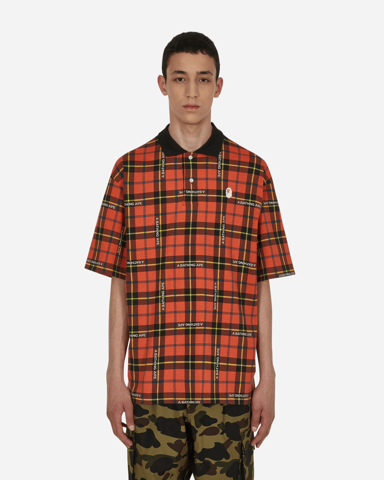 Polo tričko BAPE Logo Check Polo Shirt Oranžová | 1I30112002 RED, 1