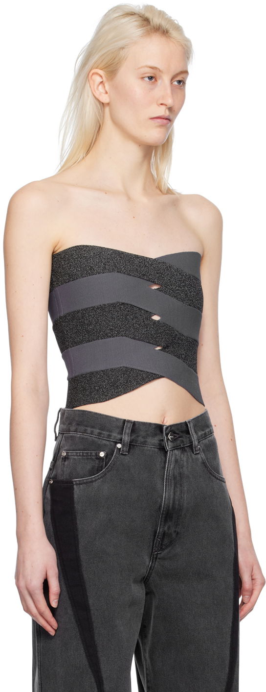 Tielko Dion Lee Reflective Interlocking Weave Bustier Top Šedá | A7798PS24, 1