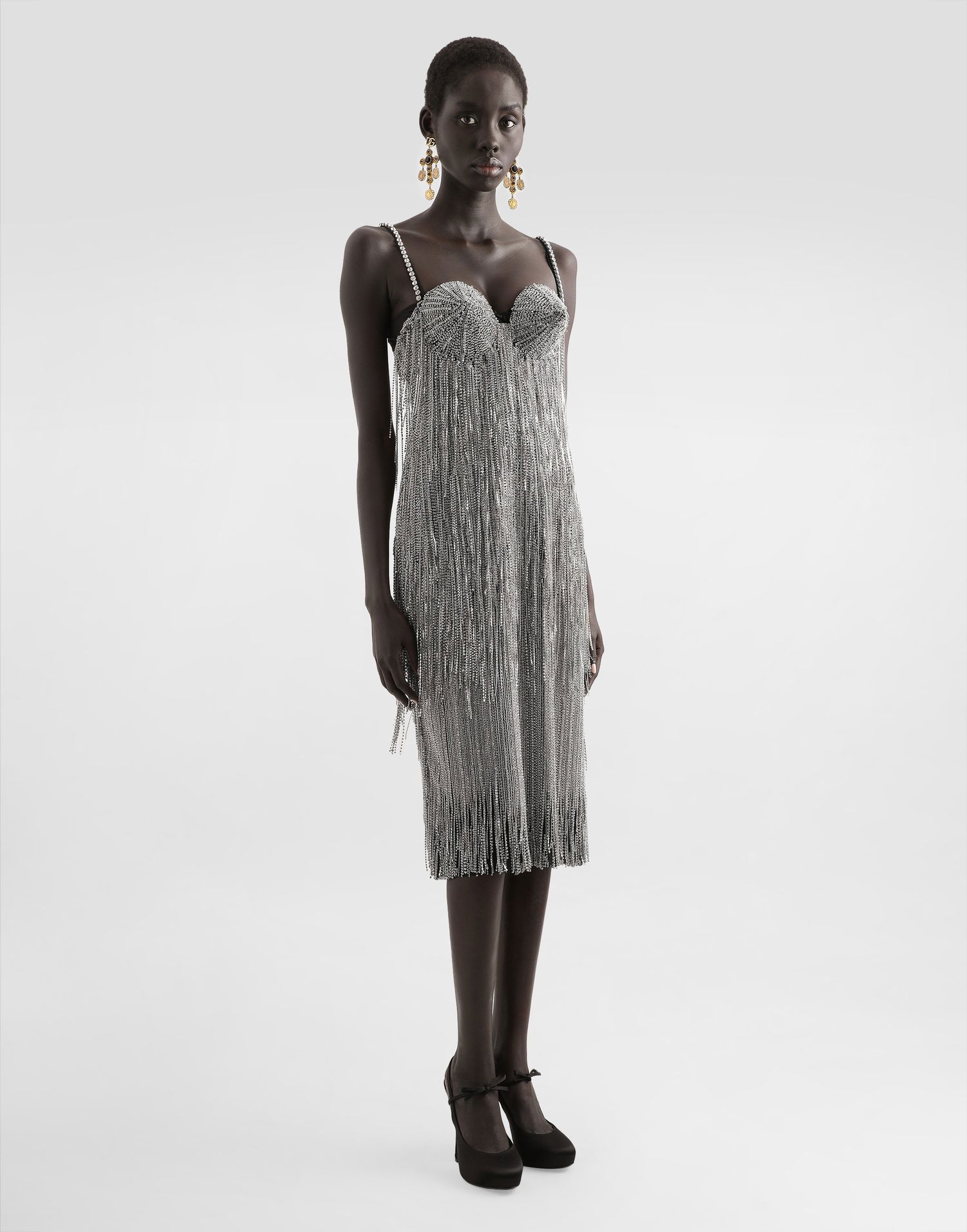 Šaty Dolce & Gabbana Dolce & Gabbana Sequined Fringe Calf-Length Dress Metalická | F6TRMZGDC2MS8400, 1