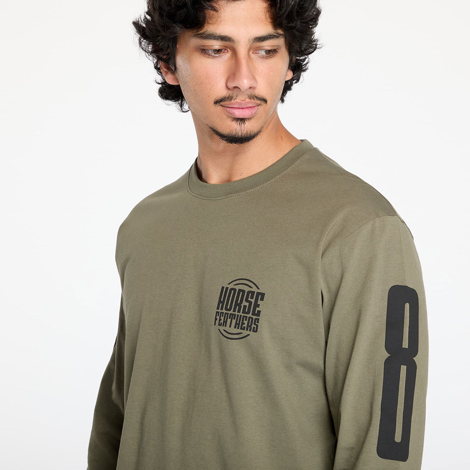 Tričko Horsefeathers Tall Typo Long Sleeve T-Shirt Burnt Olive M Zelené | SM1356C, 1