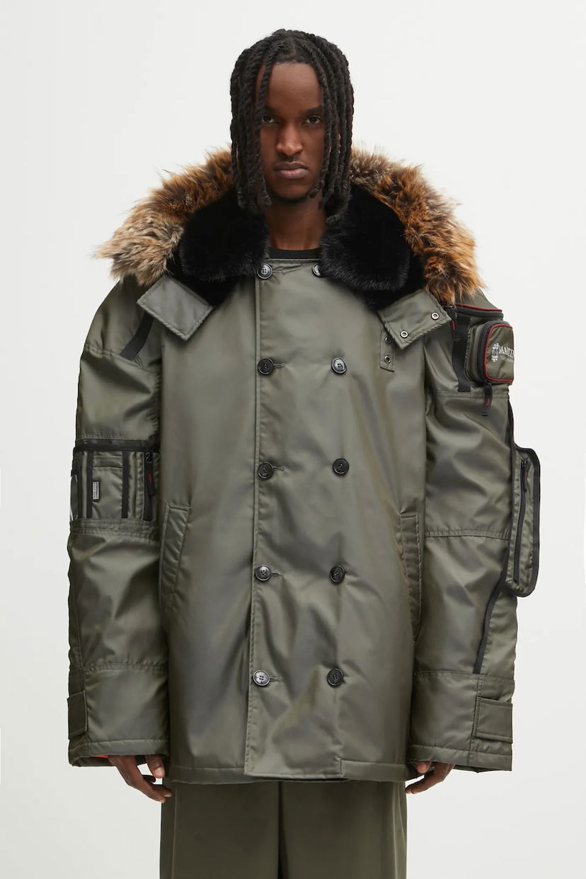 Parka Martine Rose Martine Rose Double-Breasted Faux Fur Trim Bumbag Parka Zelené | 747WO16003