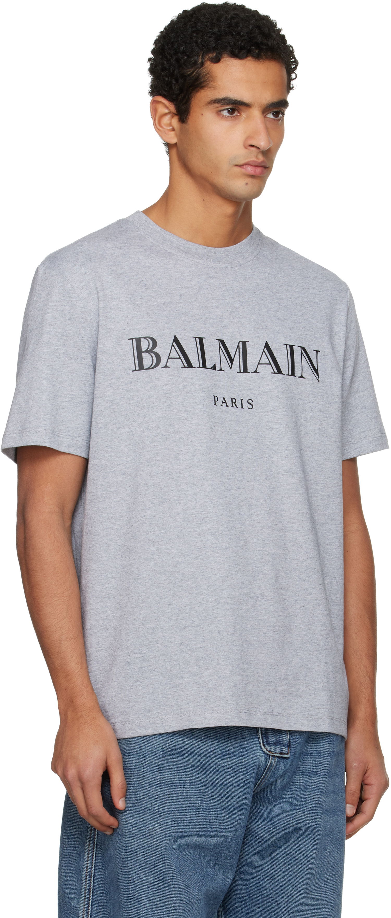 Tričko Balmain Balmain Paris Print Short-Sleeve T-Shirt Šedá | FH2EG000BD33, 1