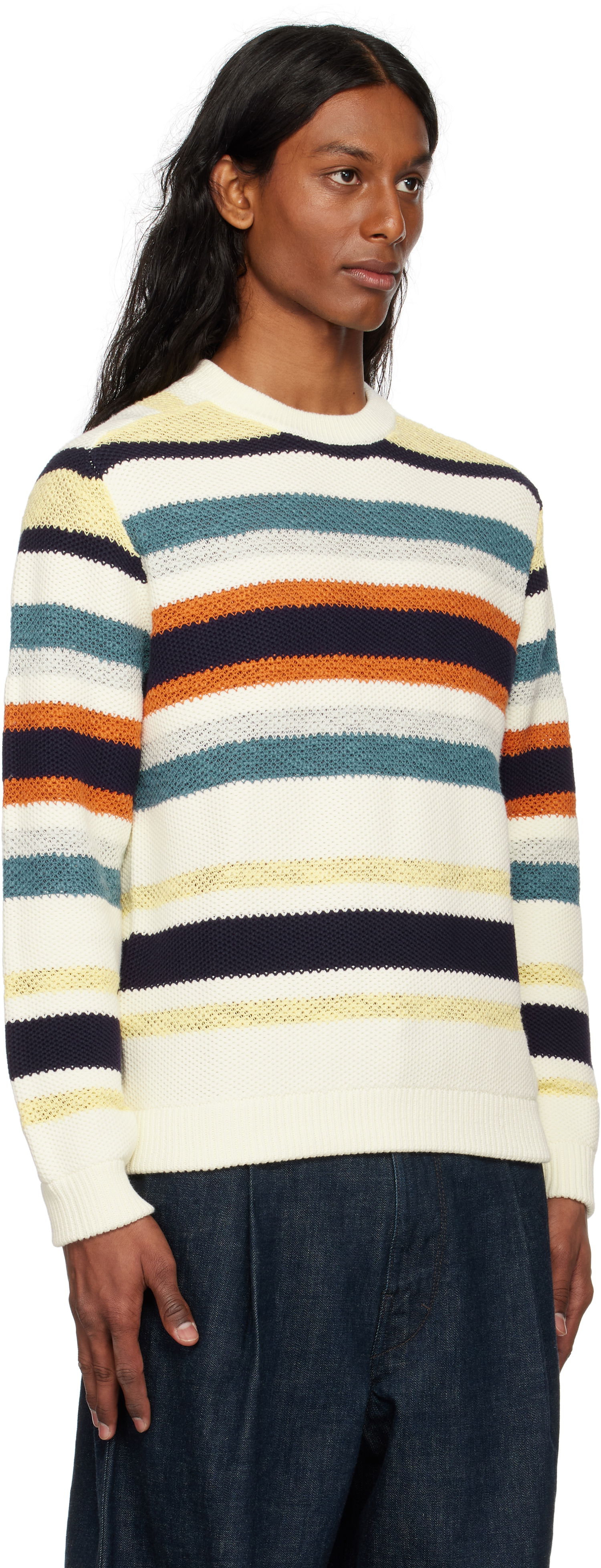 Sveter MAISON KITSUNÉ Maison Kitsuné Comfort Striped Sweater Biela | OM00807KT1129, 1