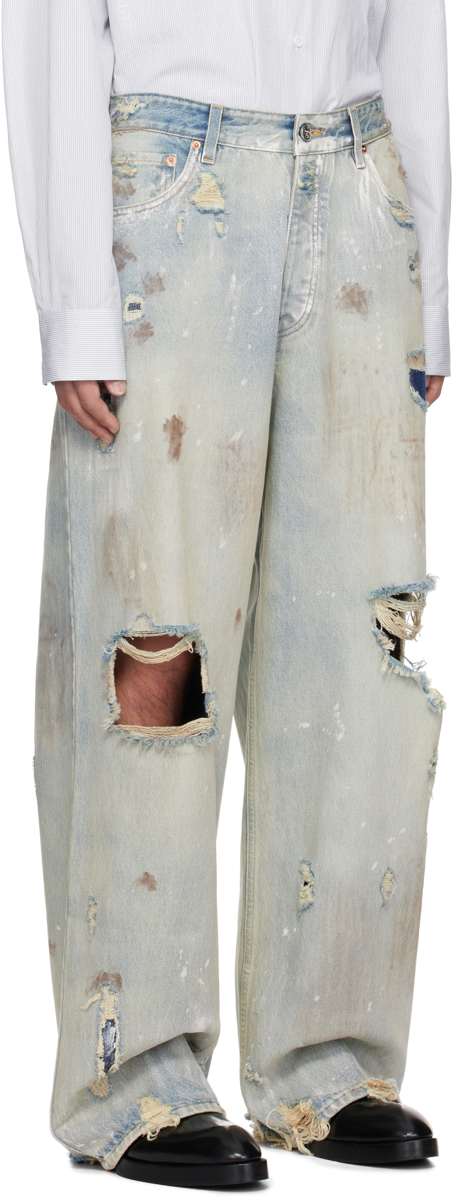 Džínsy VETEMENTS Vetements Trashed Baggy Jeans Modrá | UA66PA590L, 1
