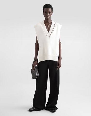 Sveter Dolce & Gabbana Wool V-Neck Vest With Embroidered Logo And Jeweled Buttons Biela | GXT29ZJCVWRW0111, 1