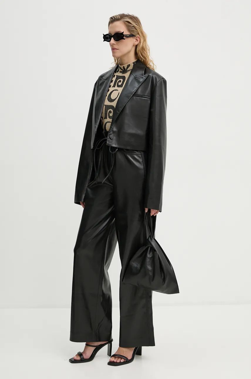 Nohavice Nanushka Sato High Waist Wide Leg Leather Pants Čierna | NW24PFOW10151, 1