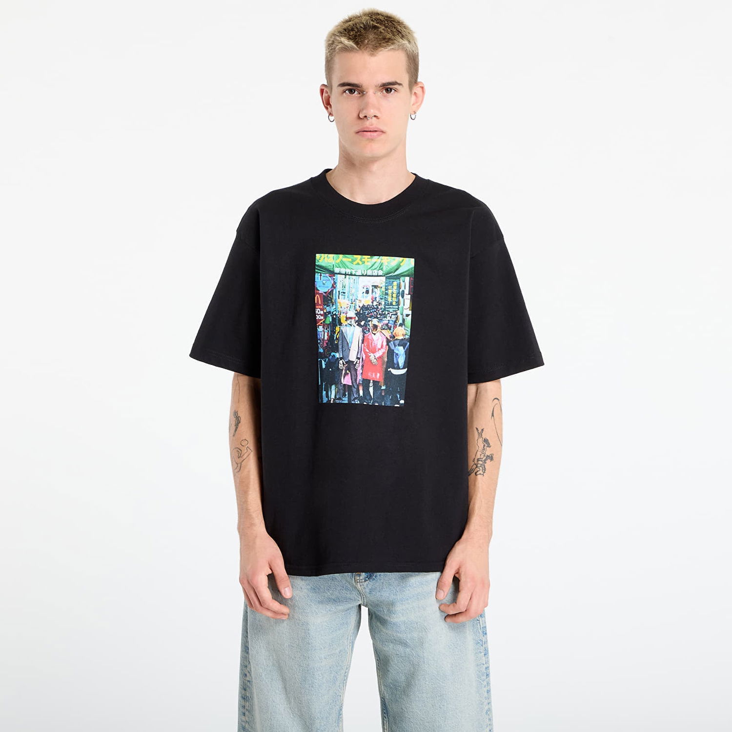 Tričko Pleasures Harajuku Graphic Print T-Shirt Čierna | P25DP018-BLACK, 0