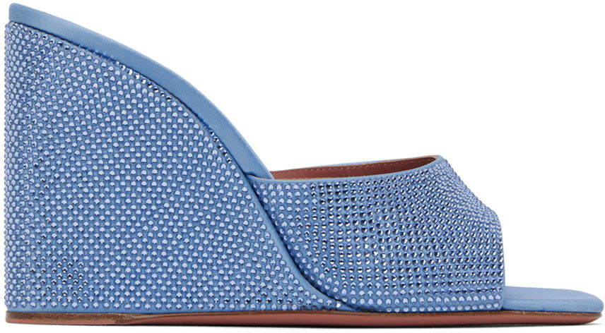 Doplnky Amina Muaddi Amina Muaddi Lupita Crystal Wedge Sandals Modrá | LUPITA CRYSTAL WEDGE SATIN, 0