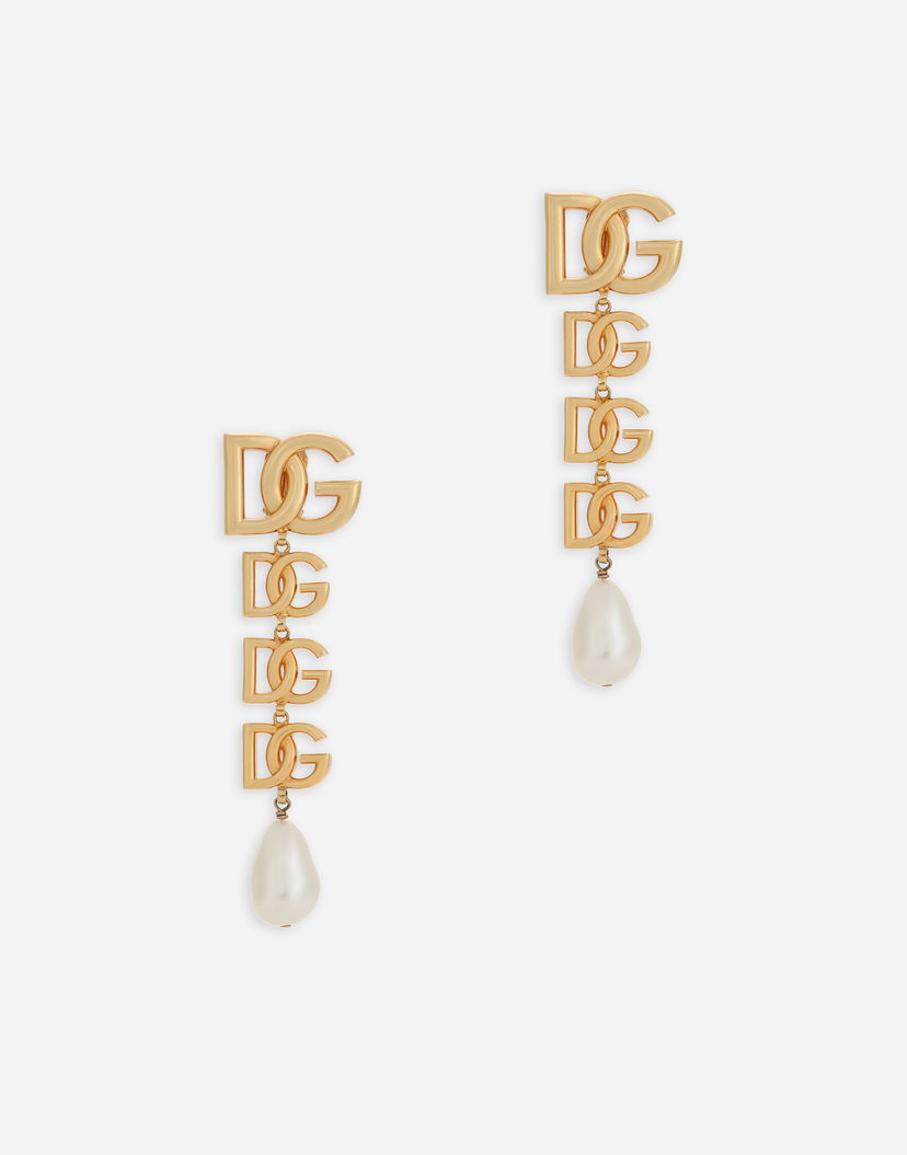 Náušnice Dolce & Gabbana Clip-on Earrings with DG Logo and Drop Pearls Metalická | WEN6P5W1111ZOO00