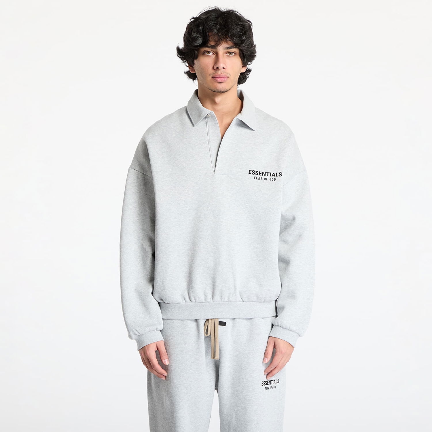 Mikina Fear of God Fleece Polo Sweatshirt Light Heather Šedá | 192HO244398F-127, 0