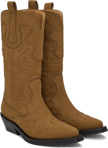 Oblečenie GANNI GANNI Mid Shaft Embroidered Western Boots Hnedá | S2742, 3