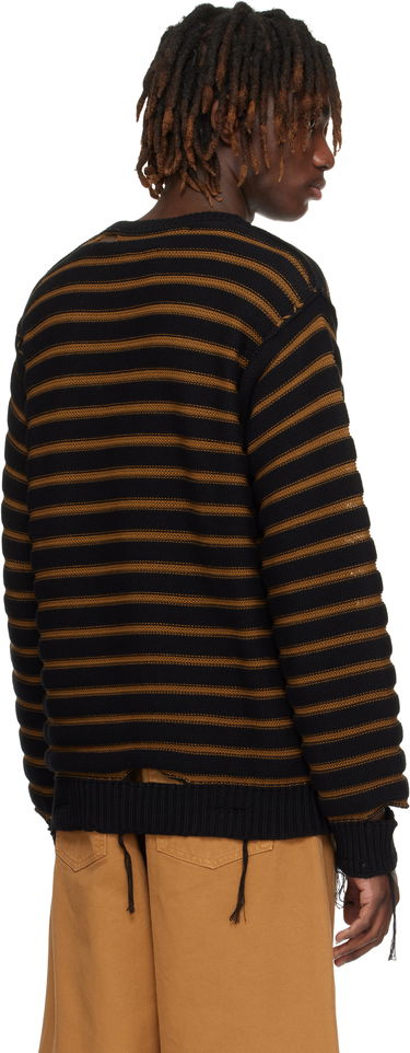 Sveter Maison Margiela MM6 Maison Margiela Striped Distressed Cotton Knit Sweater Čierna | SH0HL0022 M13080, 2