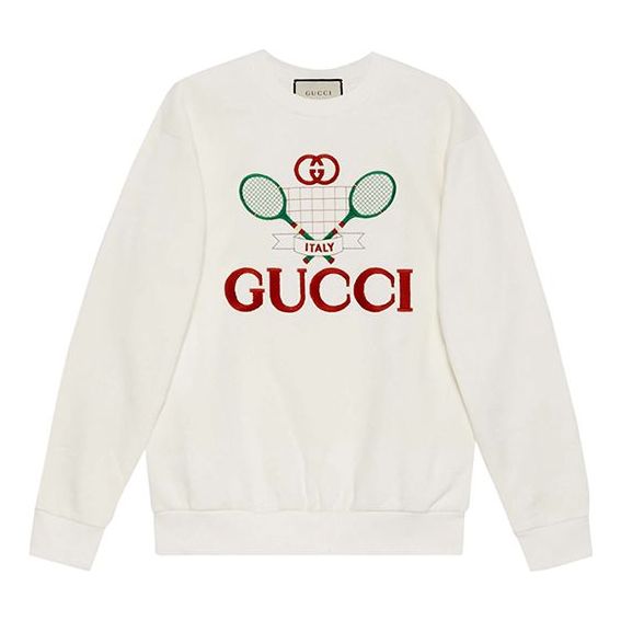 Mikina Gucci Gucci Cotton Sweatshirt With Tennis Racket Print Biela | 469250-XJBIY-9381