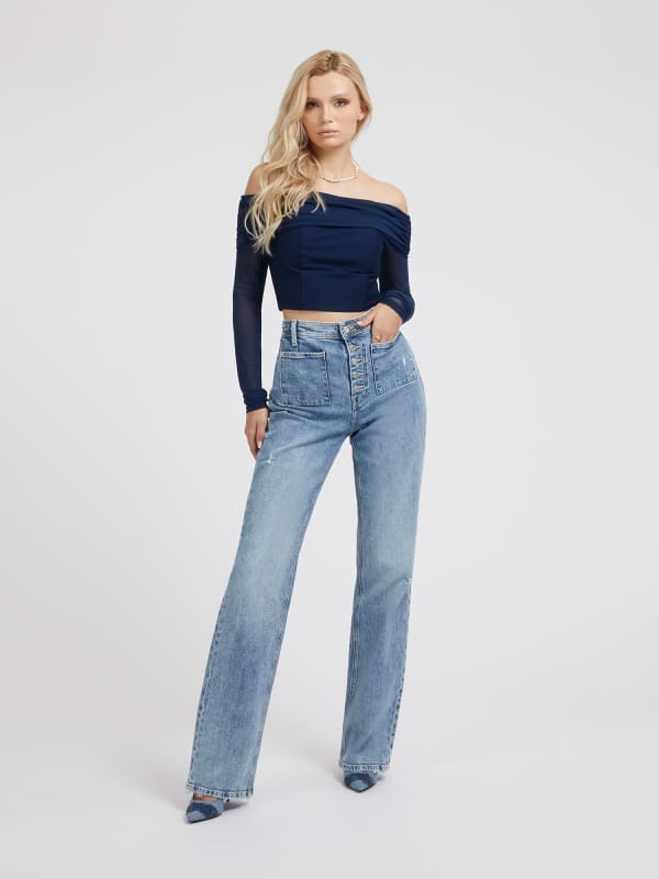 Džínsy GUESS Straight Denim Tyrkysová | W3YA92D4MSM, 0