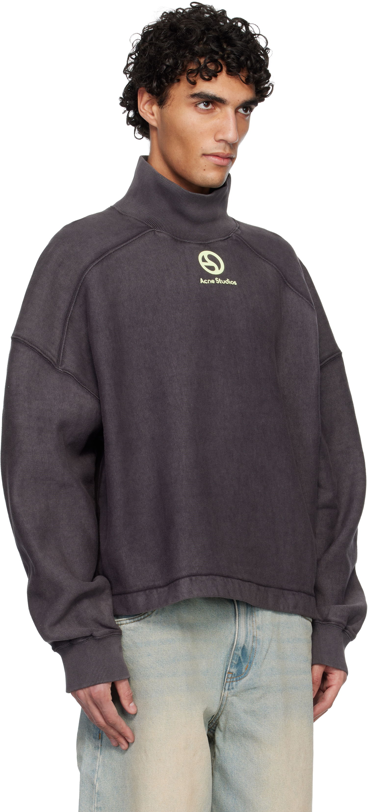 Mikina Acne Studios Acne Studios Logo Mock Neck Fleece Sweatshirt Šedá | CI0198-, 1