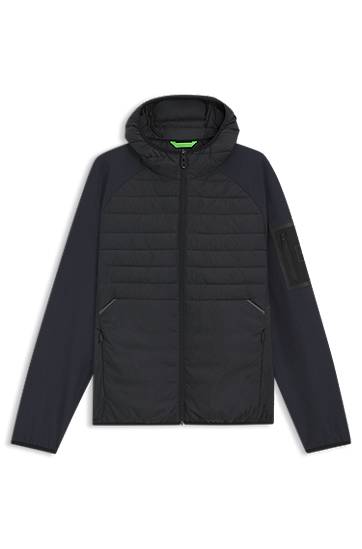 Prešívaná bunda BOSS Water-Repellent Hooded Jacket with Zipped Sleeve Pocket Čierna | 50541032, 0