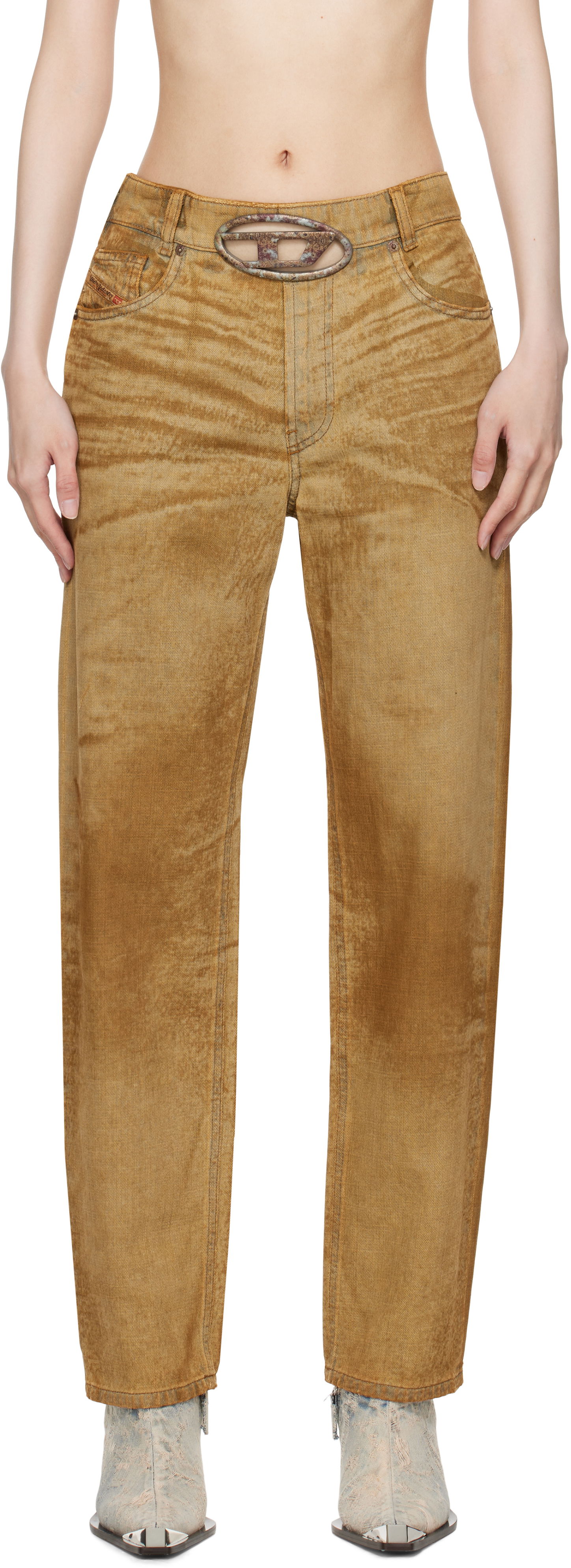 Džínsy Diesel Straight Fit Jeans With Embossed Belt Béžová | A16677 0AJET, 0