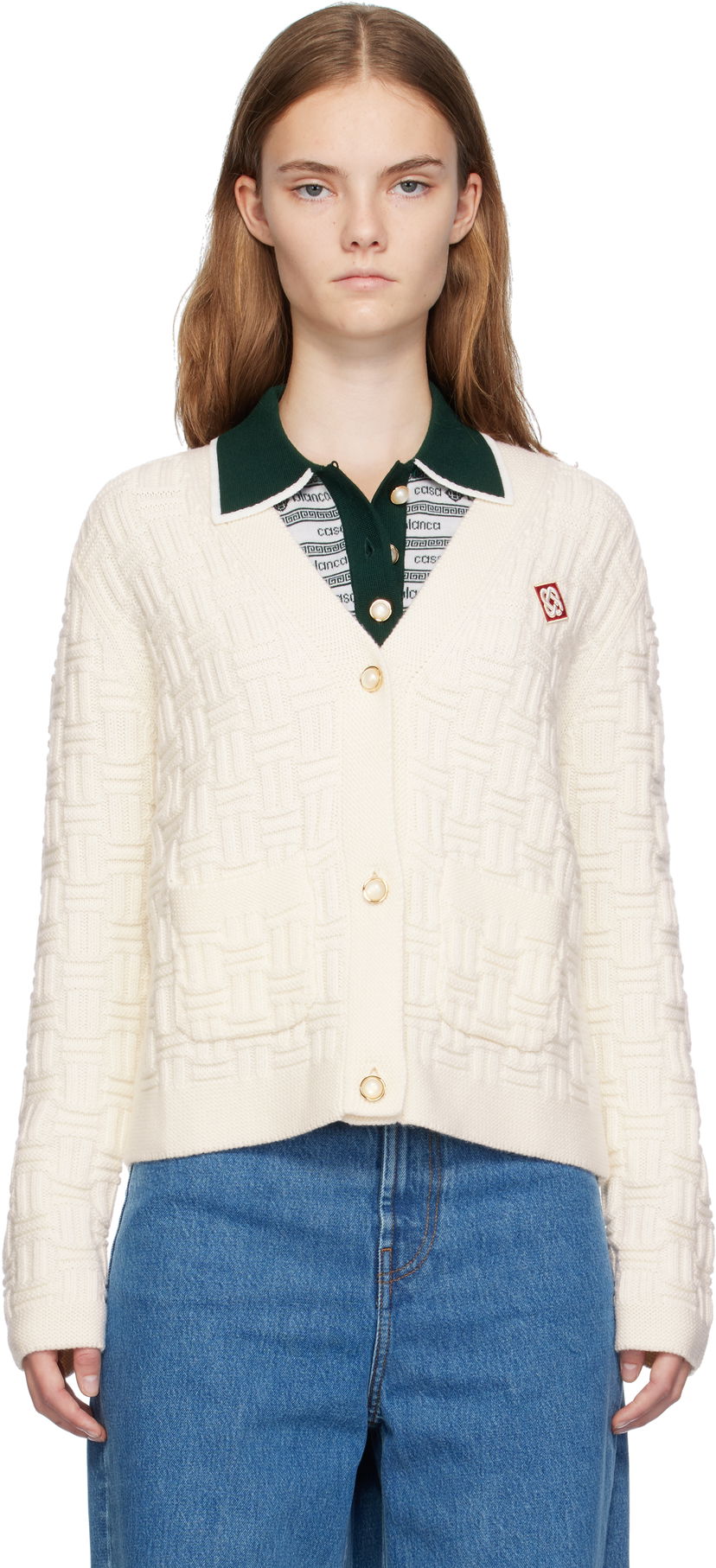 Sveter Casablanca Column Knit Cardigan Béžová | WF24-KW-716-01