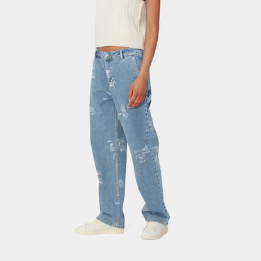 Džínsy Carhartt WIP Stamp Print Bleached Denim Pants Modrá | I033742_9, 3