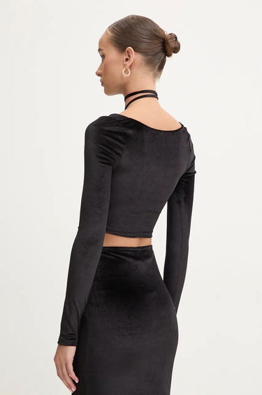 Crop Top Fiorucci Long Sleeve Velvet Crop Top Čierna | W01FMTLO115VR01BK01, 2