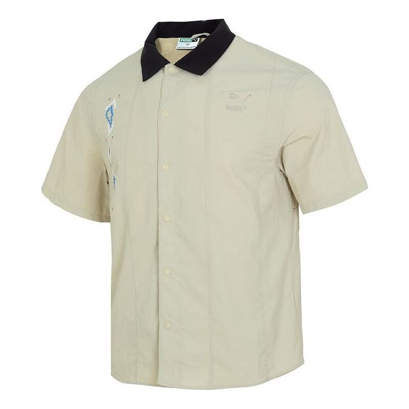 Košeľa Puma Prairie Resort Embroidered Short Sleeve Shirt Béžová | 626867-90
