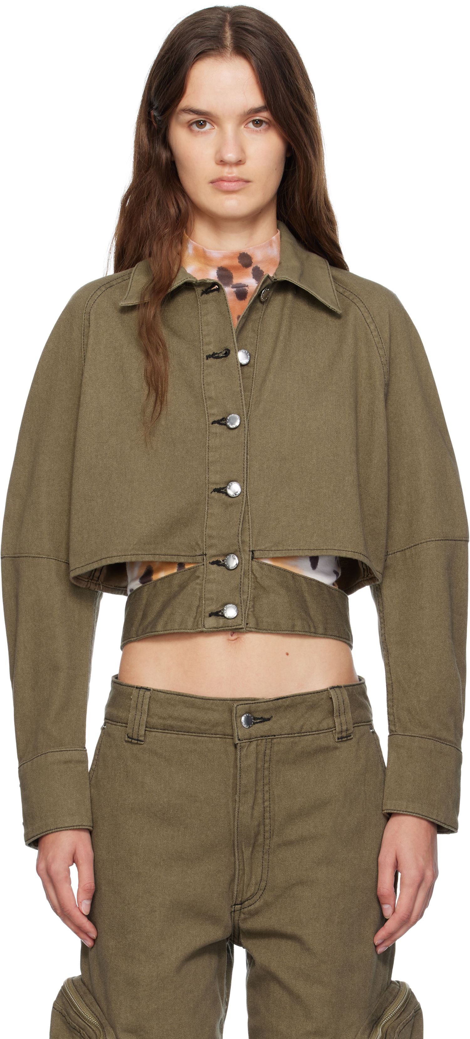 Bunda Eckhaus Latta Eckhaus Latta Ellipse Cropped Denim Jacket Zelené | 1121A-EL-PF25-E -, 0