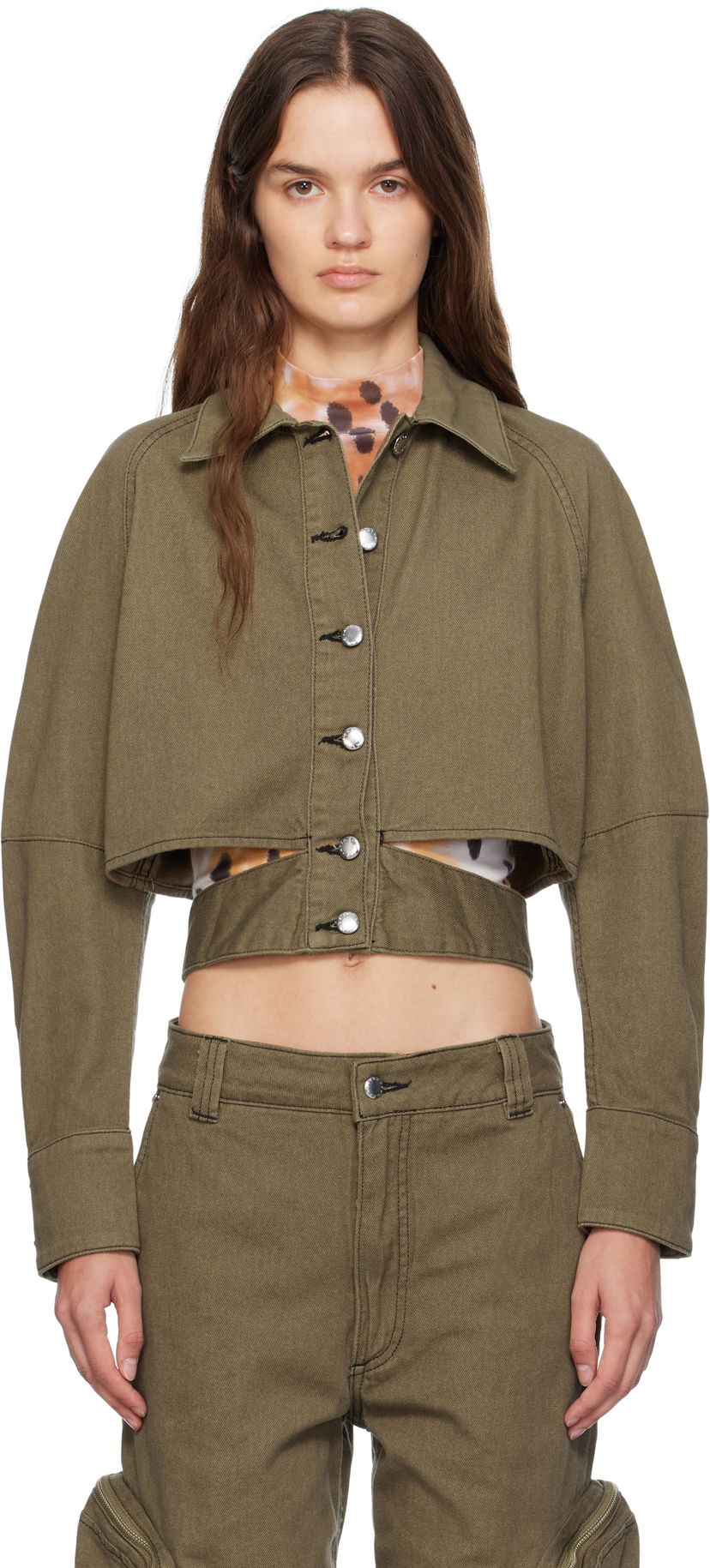 Bunda Eckhaus Latta Eckhaus Latta Ellipse Cropped Denim Jacket Zelené | 1121A-EL-PF25-E -
