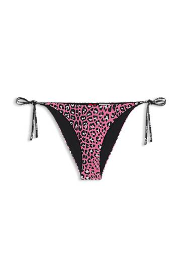 Plavky BOSS Leopard Print Bikini Bottoms with Logo Ties Ružová | 50540662, 0