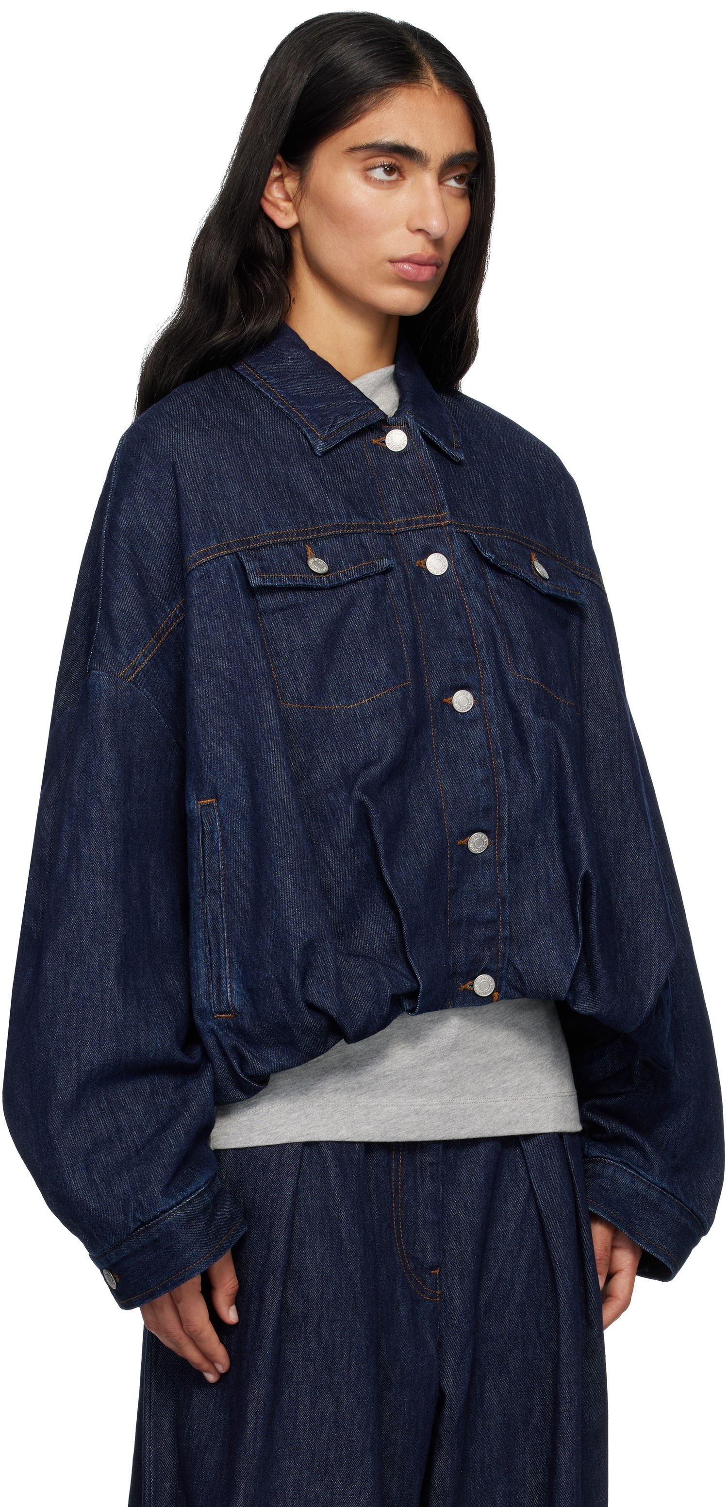 Bunda Dries Van Noten Dries Van Noten Oversized Lined Denim Jacket Navy | 252-010515-2381, 1