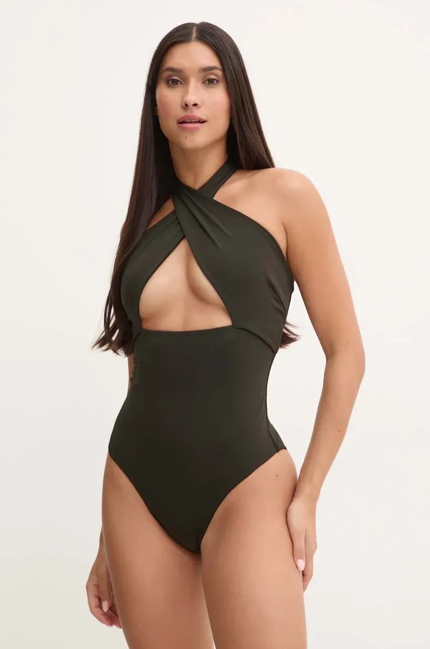 Plavky Nanushka Cross Halter Neck One-Piece Swimsuit Čierna | NW24PFHT08897, 0