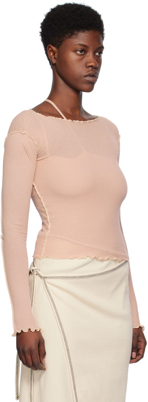 Tričko Baserange Long Sleeve Lettuce Hem T-Shirt Ružová | TTVL-RB-SP24, 1