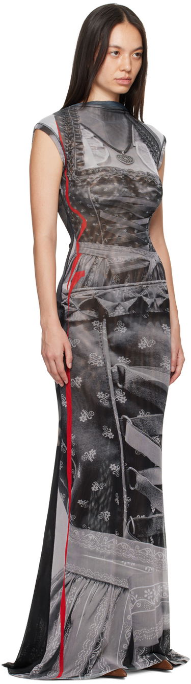 Šaty Ottolinger Ottolinger Trompe L'œil Mesh Maxi Dress Šedá | 1010301721, 1