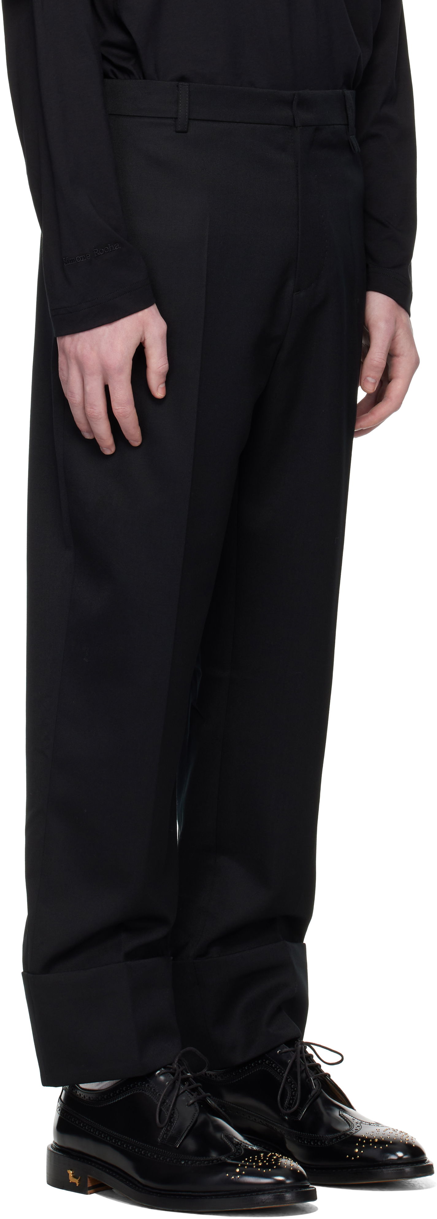 Nohavice Simone Rocha Simone Rocha Cuffed Straight Leg Trousers Čierna | 4175 1217, 1