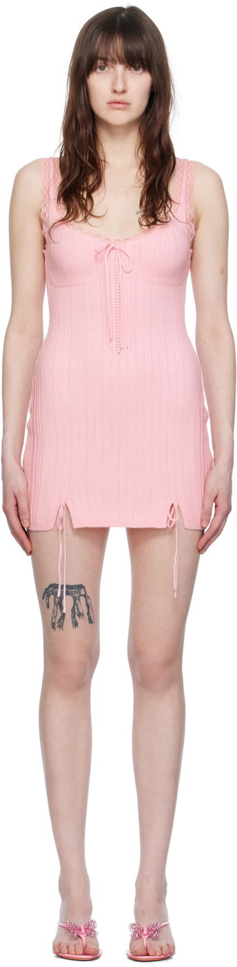 Šaty GUIZIO Guizio Dainty Lace-Trim Knit Mini Dress Ružová | S24601S012, 0