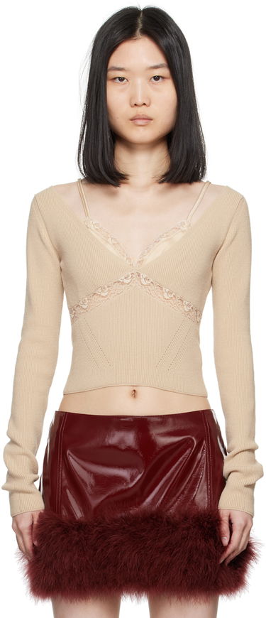 Crop Top Blumarine Lace Trimmed Knit Top Béžová | A422M460A, 0