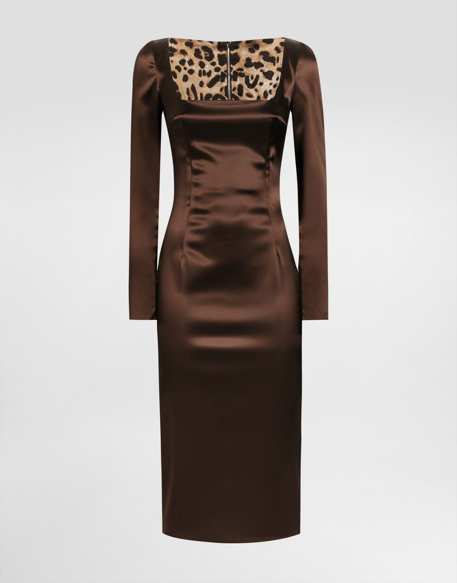 Šaty Dolce & Gabbana Dolce & Gabbana Stretch Satin Dress with Leopard Print Detail Hnedá | F6TYGTFURADM0694, 0