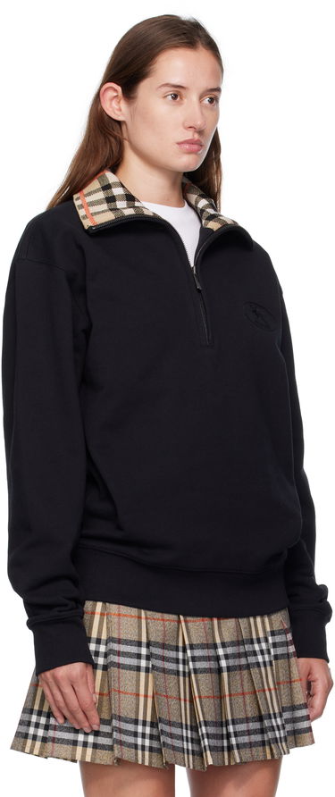 Mikina Burberry Burberry Check Collar Quarter-Zip Sweatshirt Čierna | 8109063, 1