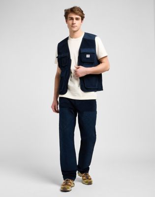 Vesta Lee Workwear Regular Mixed Media Vest Rivet Navy | 112371272, 1