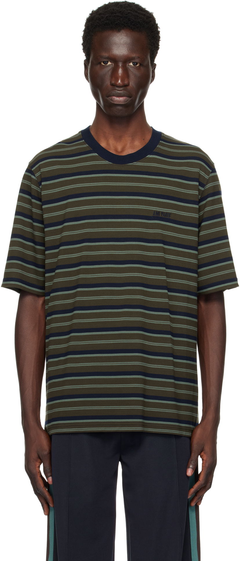 Tričko AMI Striped T-Shirt Čierna | HTS039.JE0093