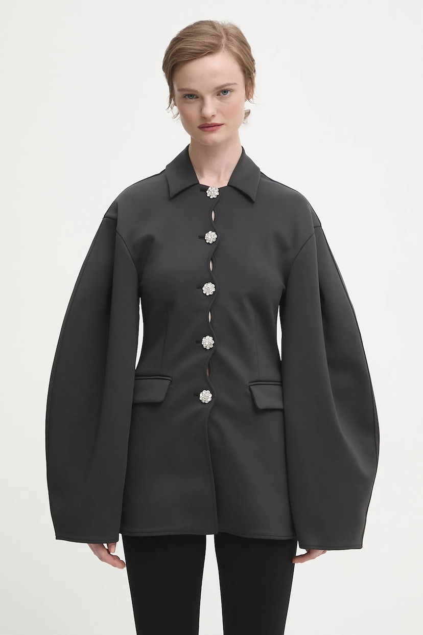 Bunda GANNI Scuba Neoprene Blazer with Voluminous Sleeves and Crystal Buttons Čierna | W0516