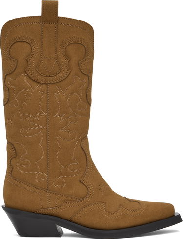 Oblečenie GANNI GANNI Mid Shaft Embroidered Western Boots Hnedá | S2742, 0