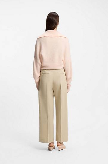 Nohavice BOSS High-waisted relaxed-fit trousers in stretch cotton Béžová | 50551913, 1