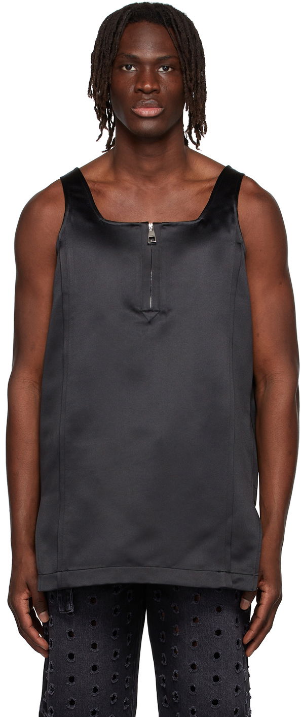 Tielko We11done We11done Zip-Front Satin Tank Top Čierna | WD-BL1-22-129-M-BK, 0