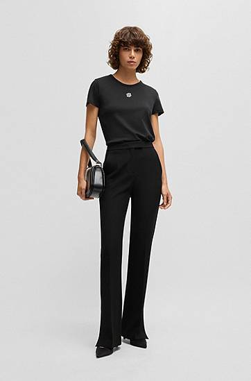 Tričko BOSS Cotton T-Shirt with Crystal Monogram Čierna | 50528826, 1