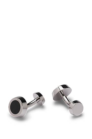 Šperky BOSS Round cufflinks with black-enamel insert Metalická | 50539967, 0