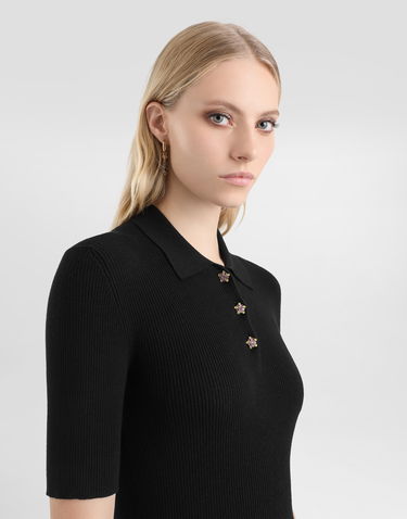 Polo tričko Dolce & Gabbana Dolce & Gabbana Ribbed Polo Sweater Čierna | FXZ16ZJFMHGN0000, 3