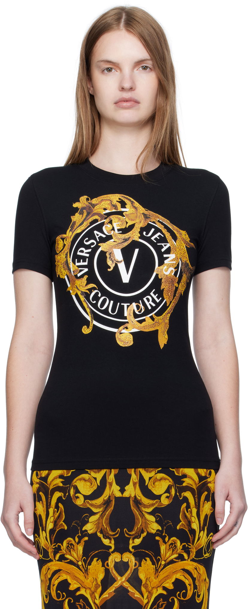 Tričko Versace Versace Jeans Couture Printed T-Shirt Čierna | E79HAHE01_ECJ02E