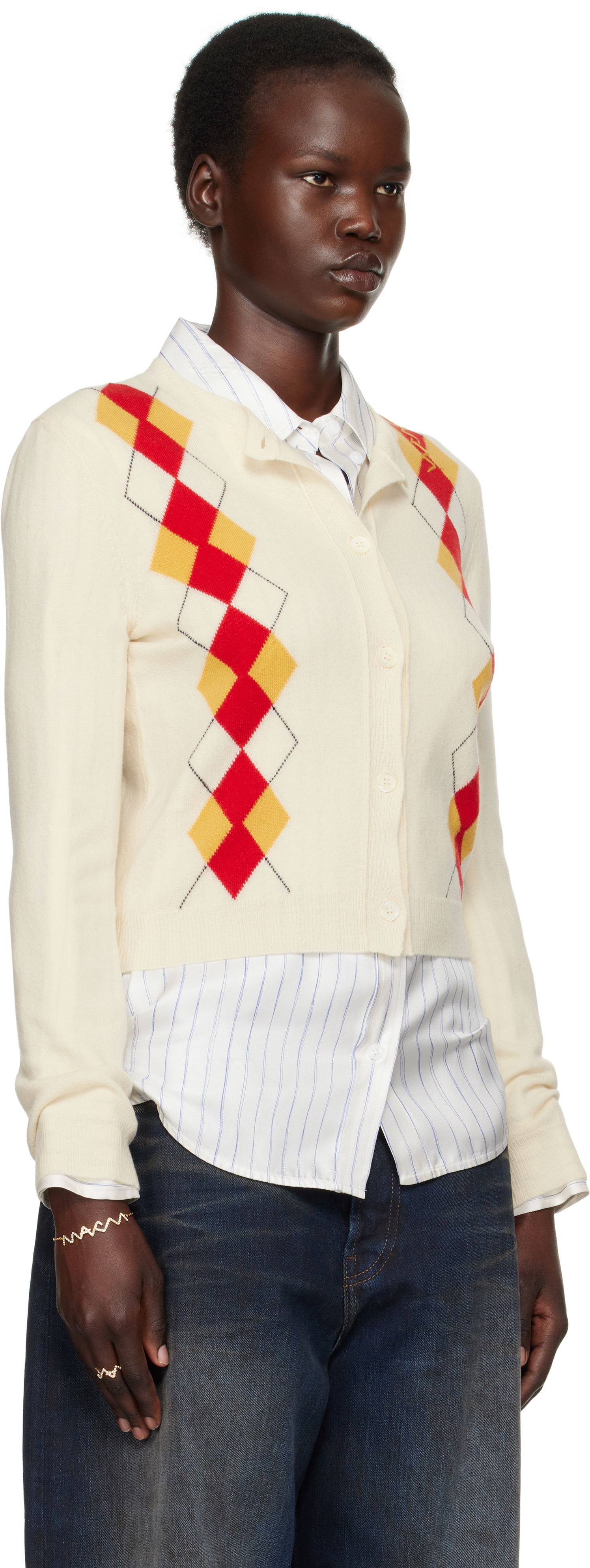 Sveter Marni Marni Argyle Wool Cropped Cardigan Biela | CDMD0397Q0 UFH546, 1